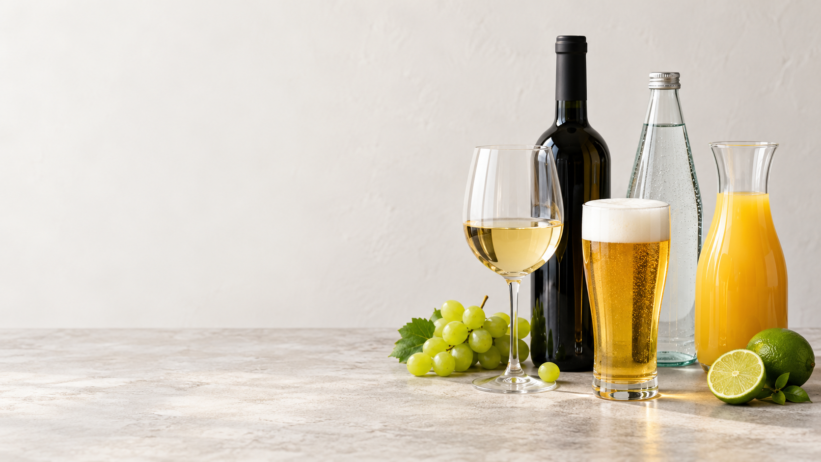 Bier, Wein, Mineralwasser und Saft – Symbolbild